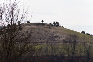 Yolculuk tutkusu Paskalya bahar tatil güneşli mavi gökyüzü sabah Güney Almanya kırsal kırsal kesimde doğa manzara