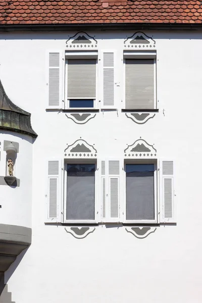 arabic building facade with oriental architecture in south german city schwaebisch gmuend sunny day