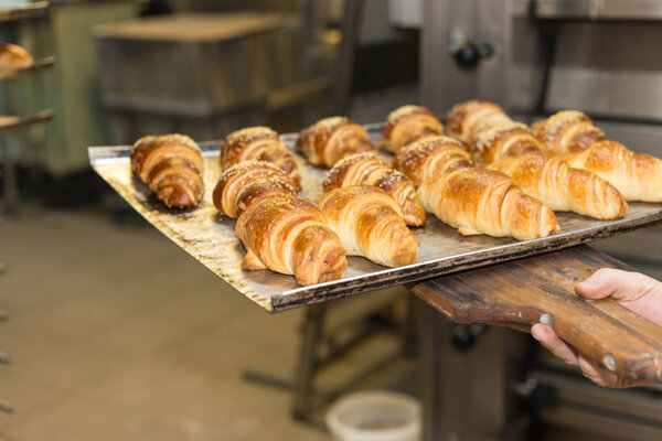 baking pastries and bread in an oven with gold brown delicious colors at a bakery in south germany