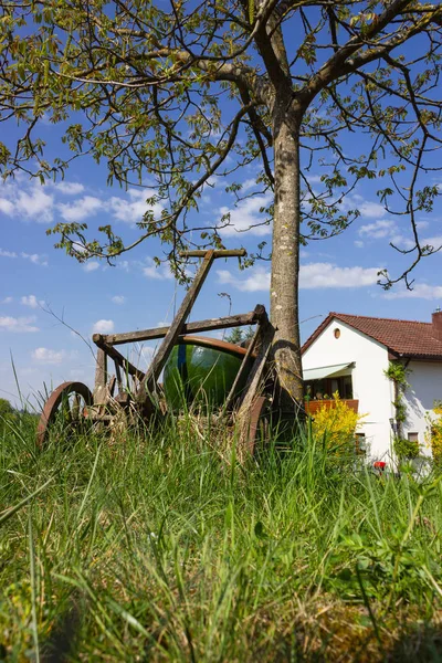 Viejo Handcart Primavera Rural Campo Sur Germany Azul Cielo Soleado — Foto de Stock