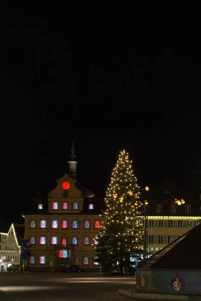 Townhall Marketplace Noite Tempo Christmas Advento Uma Cidade Histórica Germany — Fotografia de Stock