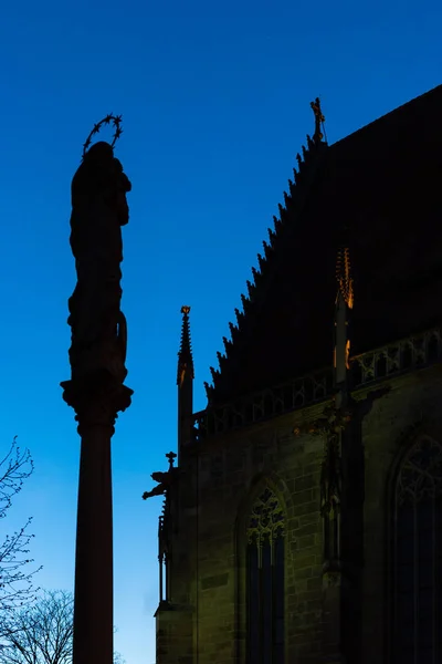 Iglesia Católica Tarde Hora Azul Ciudad Histórica Schwaebisch Gmuend Sur — Foto de Stock