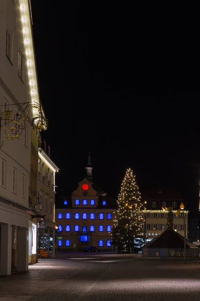 Radnice Tržiště Adventní Čas Vánoční Večer Historickém Městě Jižní Německo — Stock fotografie
