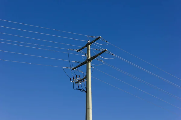 Strommast Dezember Blauer Himmel Süddeutschland Winter Der Nähe Der Städte — Stockfoto