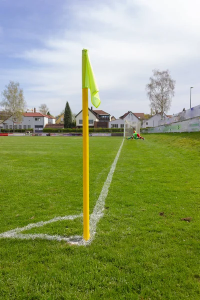 Dettagli Del Campo Calcio Amatoriale Giocatori Preparano Giocare Calcio Amatoriale — Foto Stock