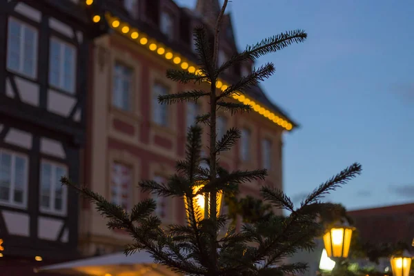 Adornos Navidad Mercado Navidad Advenimiento Alemania Diciembre Noche Invierno — Foto de Stock