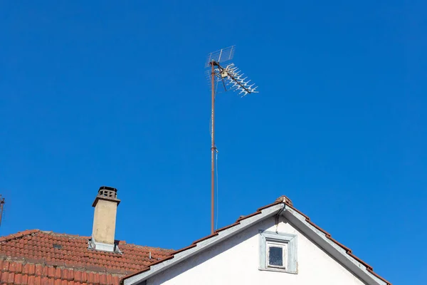 Stadtfassaden Dächer Antennenschornstein Frühling Abend Süddeutschland — Stockfoto