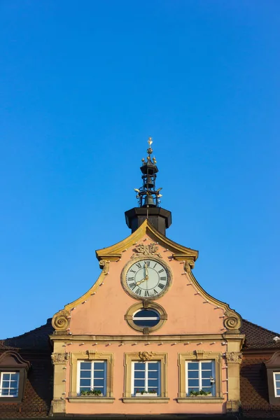 Belediye Binası Cephesi Güney Almanya Tarihi Kent Schwaebisch Gmuend Saat — Stok fotoğraf