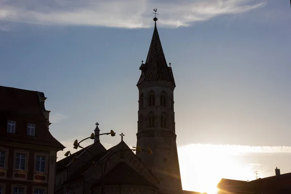 Raios Sol Perto Igreja Mercado Sul Alemanha — Fotografia de Stock