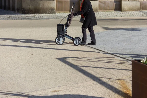Пожилая Женщина Инвалидной Коляской Гуляющая Городском Парке Южной Германии Февральский — стоковое фото