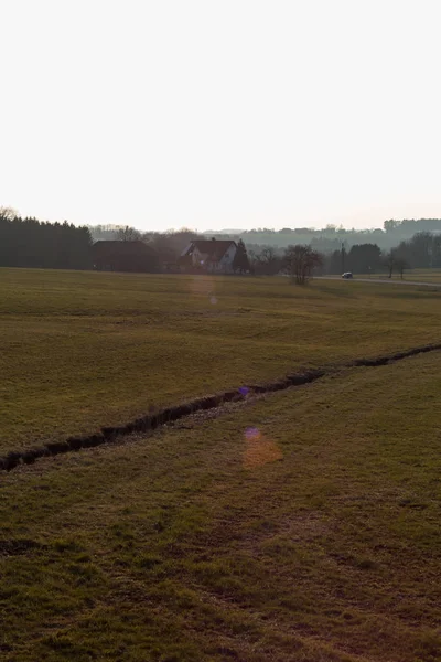 Zonsondergang Landschap Vroege Lente Platteland Zuid Duitsland — Stockfoto