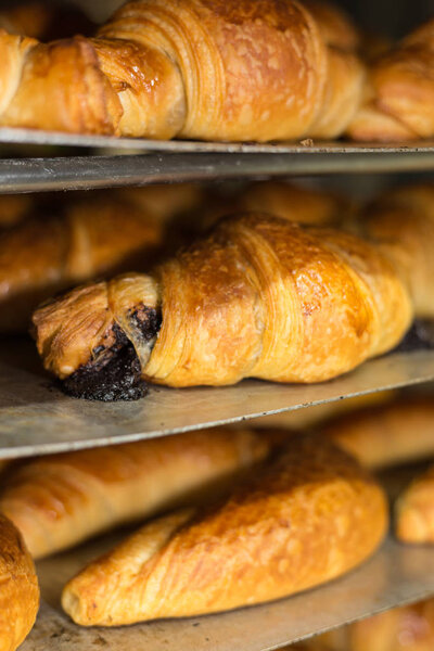 baking pastries and bread in an oven with gold brown delicious colors at a bakery in south germany