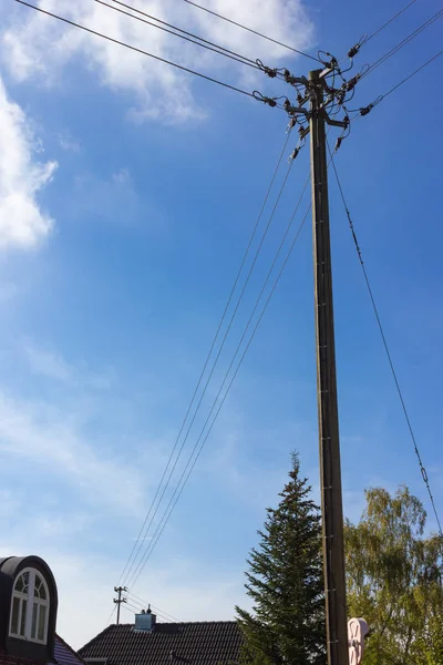 Telefonstolpar Blå Himmel Sunhine Dag Södra Tyskland — Stockfoto