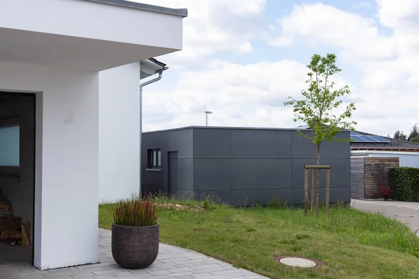 Modern Black Garage Suburban Street South Germany Countryside City Stuttgart — Stock Photo, Image