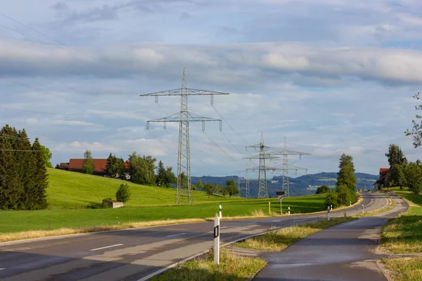 Ligne Transmission Bavière Sud Allemagne Campagne Rurale Été — Photo