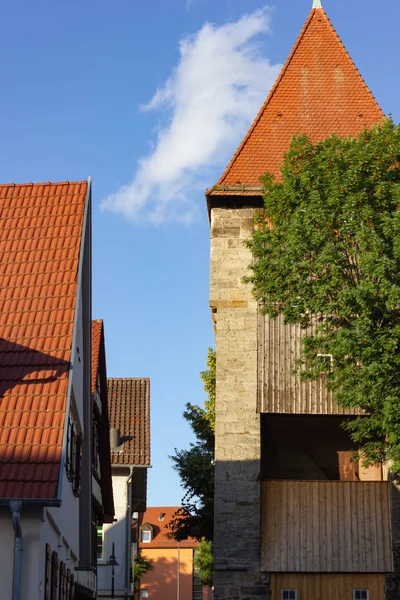 Azul Cielo Ciudad Fachadas Tejados Sur Alemania Verano Tarde Cerca — Foto de Stock