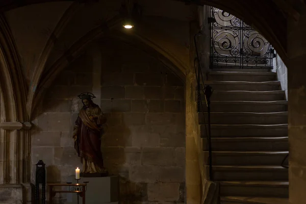 Détails Côté Sombre Autel Dans Église Catholique Sud Ville Allemande — Photo