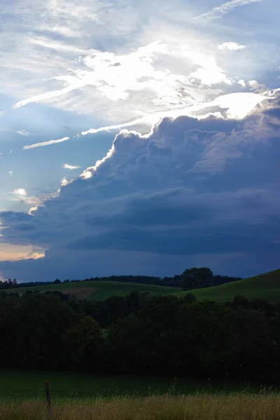 Rural Terres Agricoles Tempête Nuages Ciel Dans Sud Allemagne Allgau — Photo