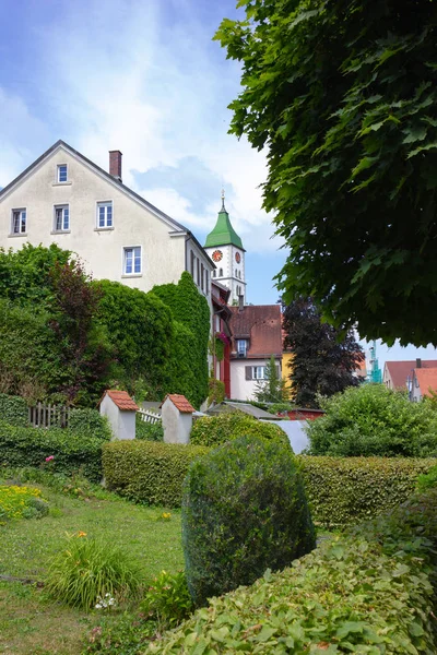 Ciudad Fachadas Sur Alemania Bavaria Ciudad Wangen Cielo Azul Sol — Foto de Stock