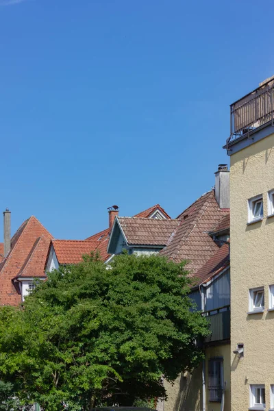 Ciudad Fachadas Sur Alemania Bavaria Ciudad Wangen Cielo Azul Sol — Foto de Stock