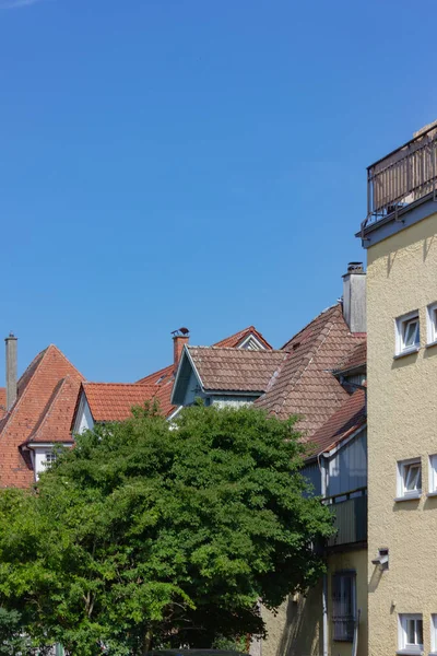 Ciudad Fachadas Sur Alemania Bavaria Ciudad Wangen Cielo Azul Sol —  Fotos de Stock