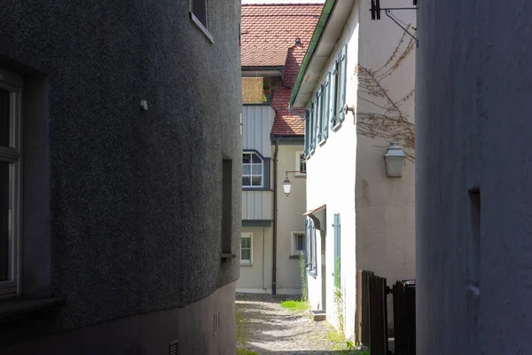 Callejón Sur Alemania Wangen Ciudad Con Fachadas Madera Farolas Verano —  Fotos de Stock