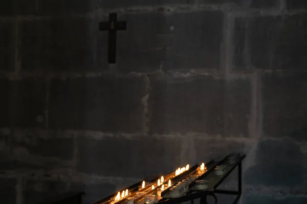Ljuslykta Altaret Kyrkan Södra Tysk Historisk Stad — Stockfoto