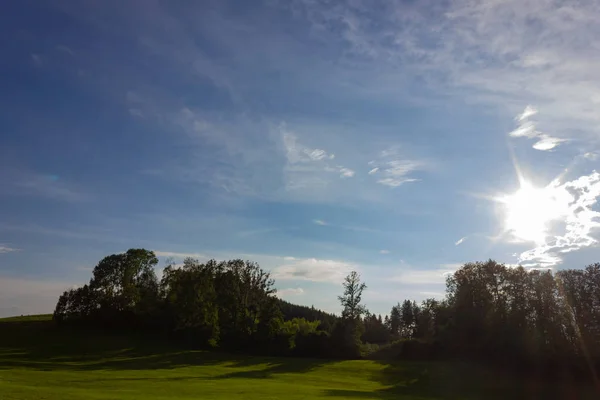 Allgau Paisagem Sul Baviera Com Nuvens Céu Raios Sol Com — Fotografia de Stock