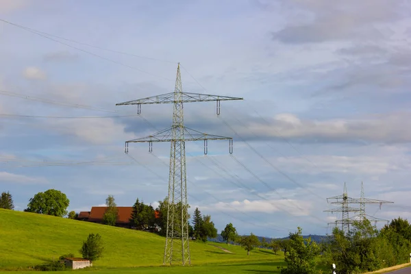 Transmissielijn Beieren Zuid Duitsland Platteland Zomer — Stockfoto