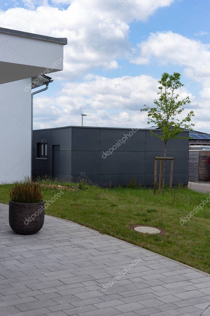 modern entrance area and garage in south germany countryside near city stuttgart