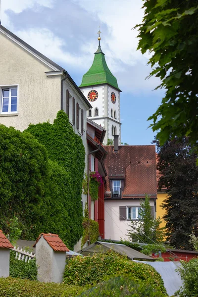 Stadens Fasader Södra Tyskland Bayern Staden Wangen Blå Himmel Sol — Stockfoto