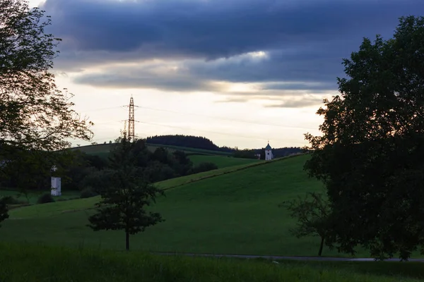 Línea Transmisión Bavaria Sur Alemania Nubes Tormenta Cielo Noche Bavaria — Foto de Stock