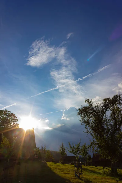 Yaz Akşamları Güneş Ile Güney Almanya Şehir Wangen Bavyera Tarzı — Stok fotoğraf