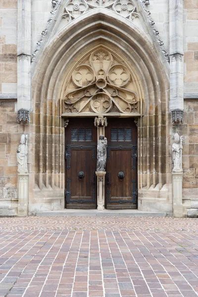 Fachada Igreja Católica Alemanha Sul Com Marrom Laranja Cor Pedra — Fotografia de Stock