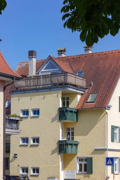 Ciudad Fachadas Sur Alemania Bavaria Ciudad Wangen Cielo Azul Sol — Foto de Stock