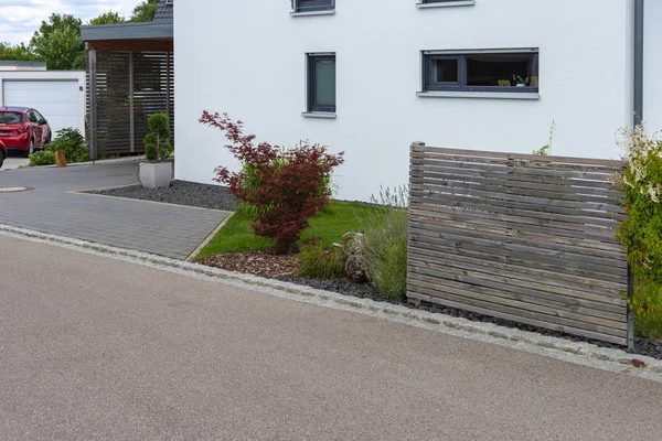 Tuin Buiten Hek Scheidingslijn Houten Groene Zuid Duitsland Platteland — Stockfoto