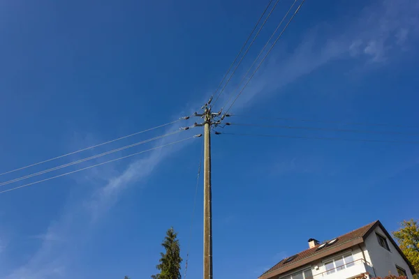 Pali Telegrafici Cielo Blu Sunhine Giorno Nella Germania Meridionale — Foto Stock