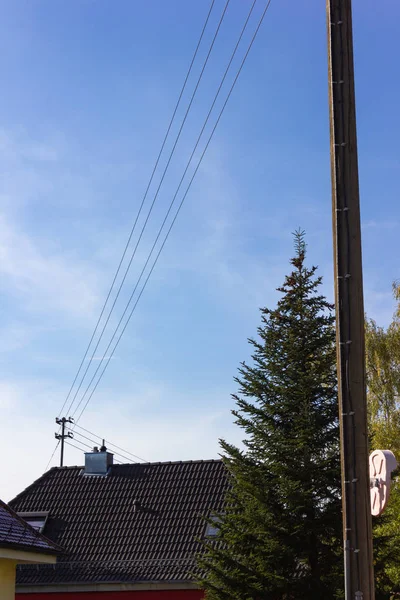 Postes Telégrafo Céu Azul Dia Sunhine Alemanha Sul — Fotografia de Stock