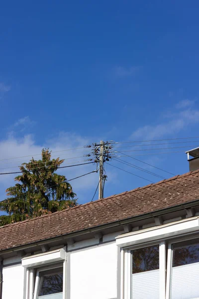 Telhado Com Antena Edifícios Sul Alemanha Ensolarado Outono Tarde — Fotografia de Stock