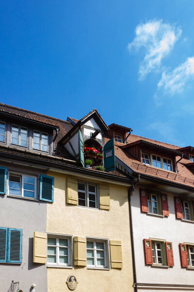 Historical rooftop city facades in bavaria south germany on a summer sunny day under deep blue sky