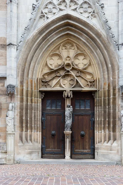 Fachada Igreja Católica Alemanha Sul Com Marrom Laranja Cor Pedra — Fotografia de Stock