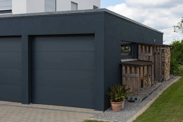 Modern Black Garage Suburban Street South Germany Countryside City Stuttgart — Stock Photo, Image