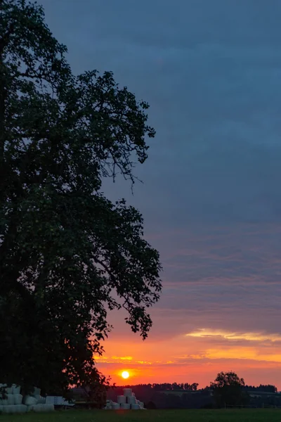 Sunset Colorful Sky Dawn South Germany Countryside — Stock Photo, Image