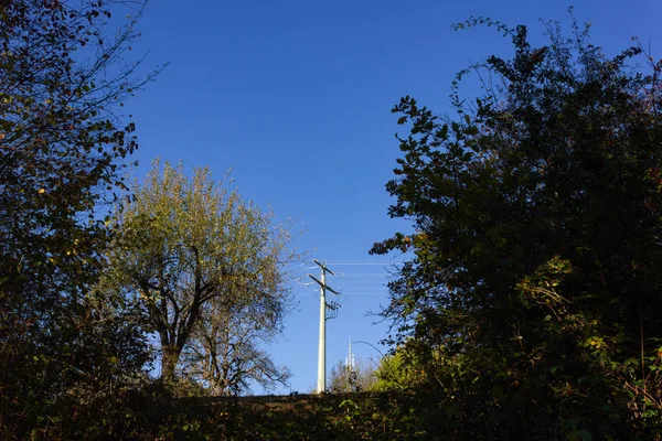 電柱とドイツの田舎のケーブル — ストック写真