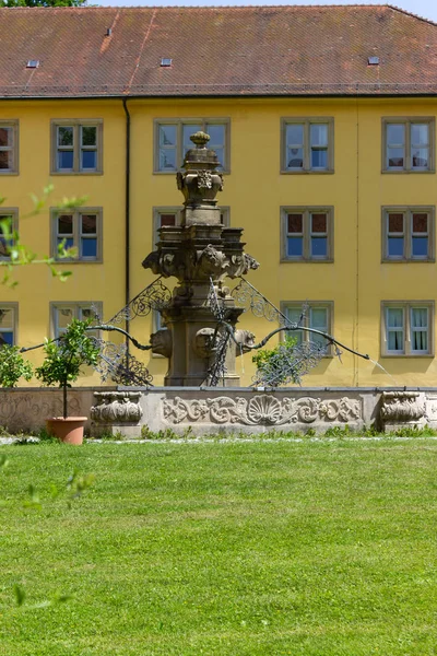 Vieille Fontaine Plantes Façade Bâtiment Historique Journée Ensoleillée Été Stuttgart — Photo