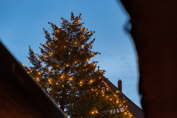 Julgransljus Marknadsföra Förlägger Advent December Blå Timme Himmel Södra Tyskland — Stockfoto