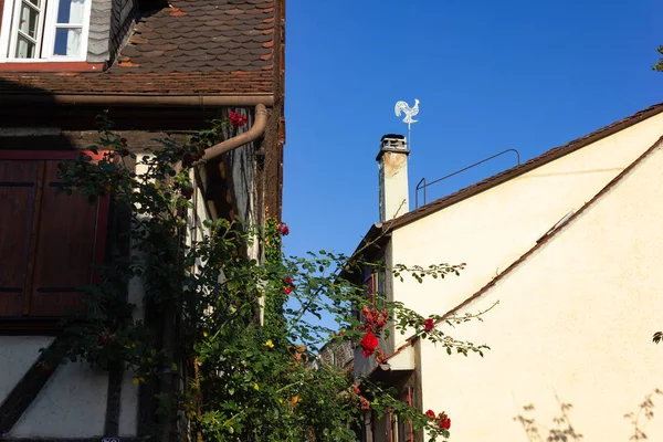 Wetterhahn Auf Dem Dach Eines Historischen Fachwerkhauses Süddeutschland — Stockfoto