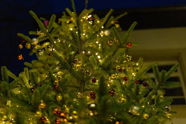 Christmas Tree Decoration Xmas Market South Germany Blue Hour Evening — Stock Photo, Image