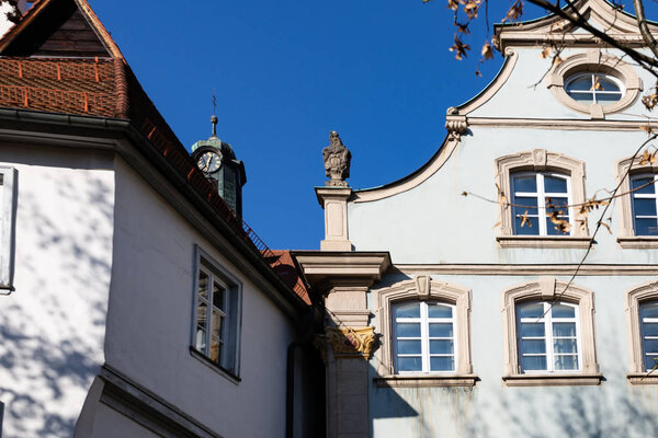 Historical city facades in south germany city in sunshine afternoon colorful light