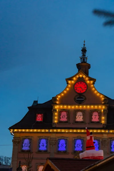Ayuntamiento Luces Navidad Mercado Advenimiento Diciembre Cielo Hora Azul Sur — Foto de Stock